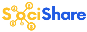 Yellow and blue SociShare logo design, SociShare, Social Media Management