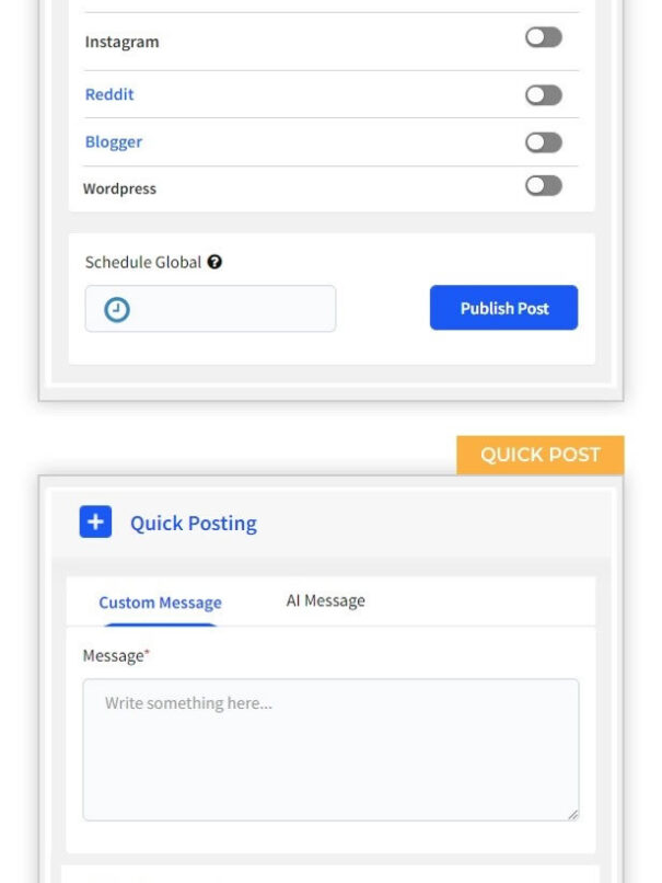 Social media management interface for quick posting, SociShare, Social Media Management