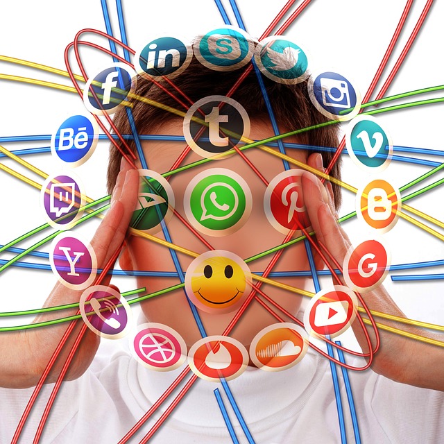 Person surrounded by social media icons, SociShare, Social Media Management