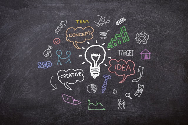 Chalkboard with brainstorming ideas and sketches, SociShare, Social Media Management