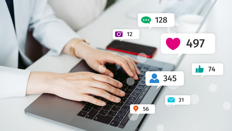 Person managing social media notifications online, SociShare, Social Media Management