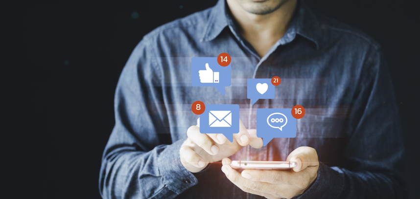 Person engaging with social media notifications, SociShare, Social Media Management