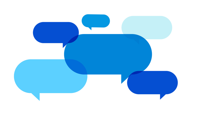 Blue speech bubbles on white background SociShare Social Media Management