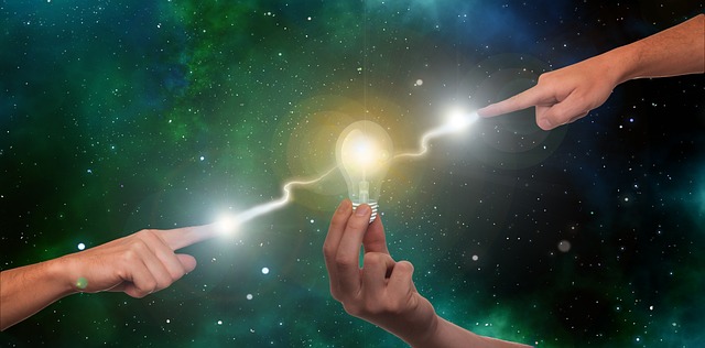 Collaboration and innovation concept with light bulb, SociShare, Social Media Management